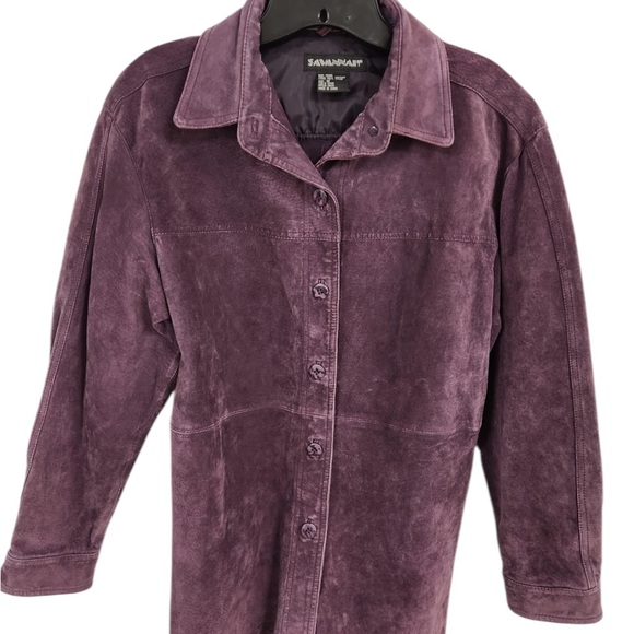 Savannah Suede Shirt Jacket Mauve Purple Leather Button Front Women’s M - Picture 2 of 8